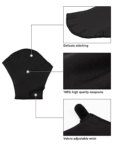 FitsT4 Sports Aqua Gloves Webbed Paddle Swim Gloves Fitness Water Aerobics - color: Black, size: Medium