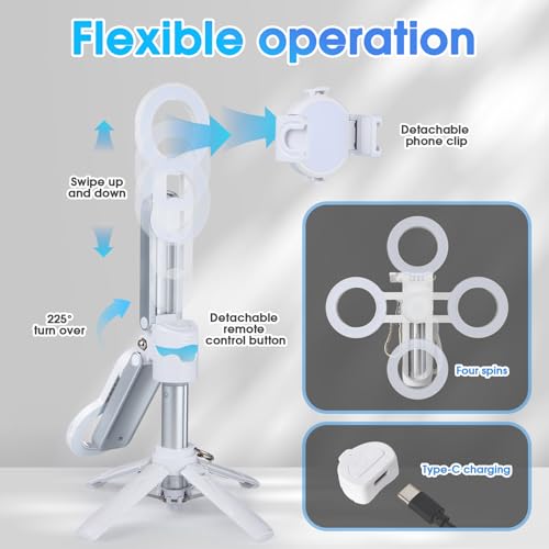 Magnetic Tripod for Phone,2 in 1 for Magsafe Stand＆ Clip Portable Pocket Size Selfie Stick for Android/iPhone,Phone Holder with Wireless Rechargeable Remote Control for Photography, Live Streaming - color: Light