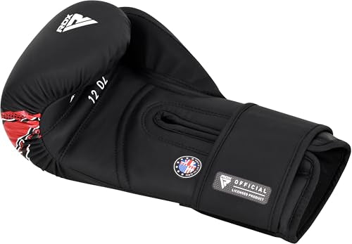RDX Aura 2025 Boxing Gloves for Training Sparring Heavy Bag, Maya Hide Leather, Multi Layer Padding, Quick EZ Wrist Support Strap, Red Black - size: 10oz