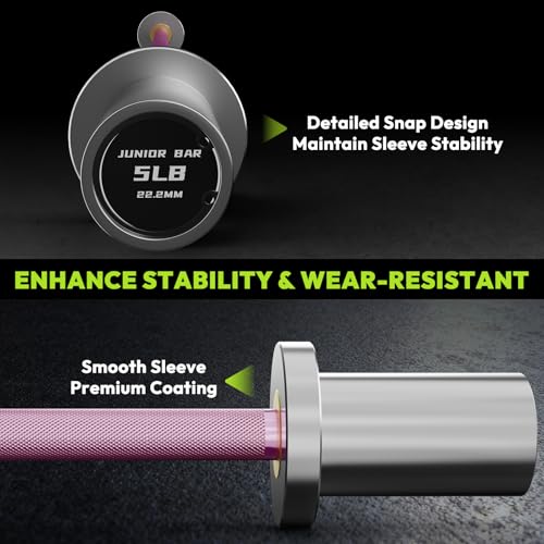 HANDBODE 5lb Mini Barbell, 4 ft Short Beginner Bar for Women Boys&Girls - color: 4 ft Mini Bar, 5 lb, 50 lb, 22.2mm, Pink & Silver