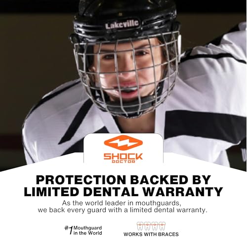 Shock Doctor Mouth Guard, Custom Fit Football Mouth Guard, Moldable Mouth Guard Boxing, Lacrosse, Hockey, MMA, Football & More, Mouthpiece, Mouthguard Sports, Youth - Strapped - size: Youth - STRAPPED