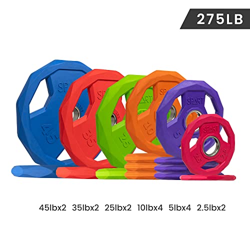 SPART Color Coded Weight Plate 2-Inch Rubber Coated Olympic Grip Plate for Barbell, Solid Cast Iron Weight Plates for Strength Training, Weightlifting, Crossfit, Home Gym, 2.5LB/5LB/10LB/25LB/35LB/45LB, Pair - color: 275LB SET