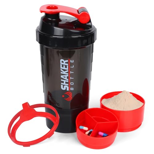 XTK Shaker Bottle 16OZ Protein Shaker Bottles with Mix Ball Portable Sports Water Bottle Leak Proof GYM Cup for Protein Mixes with Storage & Pill Organizer, Ideal for Pre Workout,BPA Free (Red) - color: Red