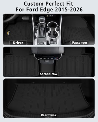 Floor Mats & Cargo Liner Custom Fit for Ford Edge 2015-2024 2025 2026, Door Sill Guards, All Weather TPE Rubber Anti-Slip 1st & 2nd Row & Trunk Mat Floor Liners for Edge 2024 Accessories - size: For Edge 2015-2026