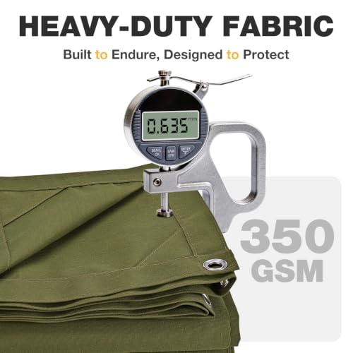 Winpull Heavy Duty Canvas Tarp 6x8 ft, 12oz (350 GSM) Cotton Canvas Water-Resistant Tarp with Rustproof Grommets, Tear-Resistant Outdoor Cover for Wood Piles, Camping, Trailer & Equipment - color: Olive Green, size: 6'x8'