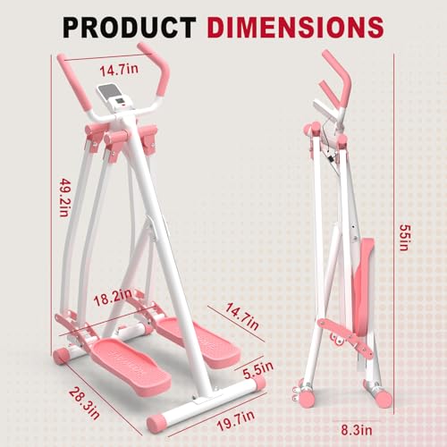 HOTWAVE Air Space Walker, Foldable Elliptical Exercise Machine | Gentle on Joints & Low-Impact. 350lb capacity. Cross trainer stepper. Home gym equipment. - color: Pink