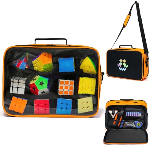Transparent Speed Cube Storage Case - Visible Rubix Cube Soft Carrying Case for 12+pcs Different Types Cube, Compatible with Cube Tripod, Competition Cubing Timer, Lube & Tools for Home Travel - color: Transparent Front
