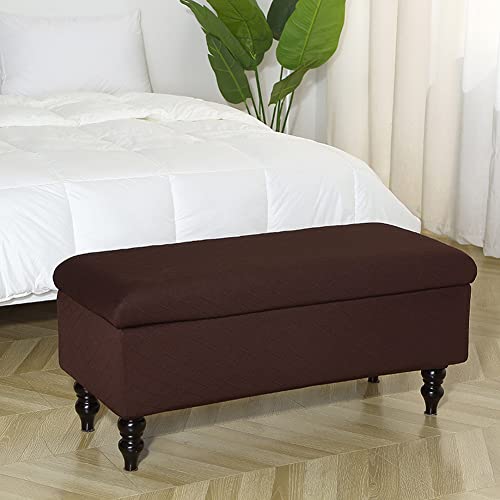 ANWUCHEN Rectangle Ottoman Cover - Stretch Storage, Jacquard Fabric, Removable Bench Cover with Elastic Bands - Coffee Large - color: Coffee, size: 50"D x 16"W x 15"H