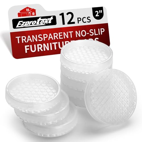 Ezprotekt Non Slip Furniture Pads, 12 Pcs 2" Anti Slip Rubber Caster Cups, Anti Skid Furniture Coasters for Hardwood Floors, No Slide Furniture Gripper, Furniture Stoppers to Prevent Sliding (Clear) - color: Clear