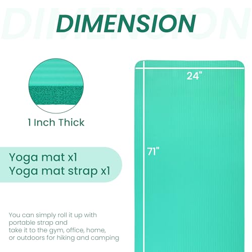 Signature Fitness Extra Thick High-Density Foam Yoga Mat – Multiple Thicknesses (1/2" & 1") / Multiple Colors – Double-Sided Non-Slip Surface – with Carrying Strap for Pilates, Yoga & Home Workouts - color: Aqua