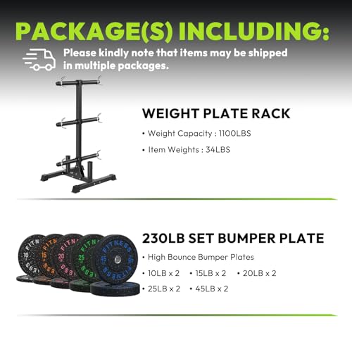 HANDBODE Weight Plate Rack with Barbell Storage, 1100 lbs Capacity | 6-Peg Vertical Holder for 1- or 2-Inch Plates, Heavy-Duty Organizer for Home Gym - style: 230 LB - Set with Rack
