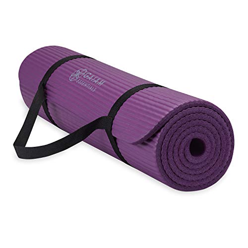 Gaiam Thick Yoga Mat, Exercise & Fitness Mat with Easy-Cinch Carrying Strap | Non-Slip NBR Foam | Joint Cushioning | Yoga, Pilates, Fitness & Floor Workouts | 72"L x 24"W - color: Purple