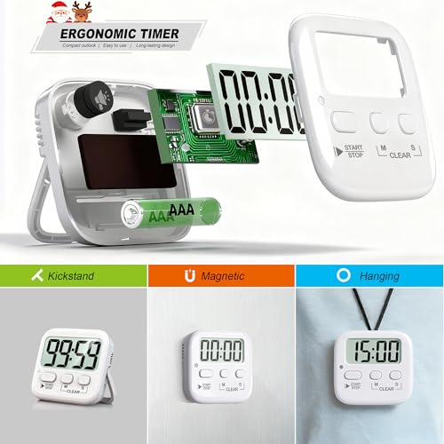 Antonki 2 Pack Digital Timer for Kids, Magnetic Countdown Kitchen Timers for Cooking, Egg, Classroom, Teacher, Exercise, Study, Oven - Battery Included - color: Pure White *2