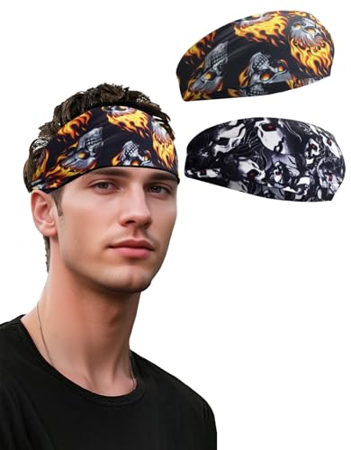 Headbands for Men & Women, Sweat Headband Non-Slip Sweatband Sports Running Cycling Yoga Basketball Workout Football Training - color: Skull Pack