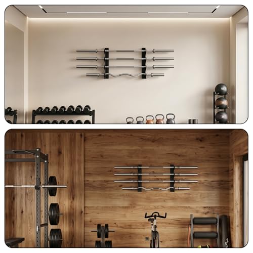 Tebery Wall Mount Barbell Rack, Heavy Duty Vertical Barbell Storage Holder for Curl Bars, Space Saving Home Gym Weight Hanger Organizer for Garage Gym Equipment