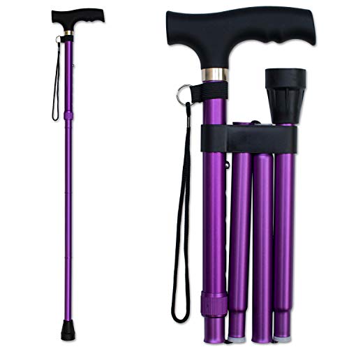 RMS Folding Cane - Foldable Walking Cane with Adjustable Height - Collapsible and Lightweight - Soft Ergonomic Handle for Comfortable Grip - Portable Walking Stick for Mobility Aid - color: Lavender