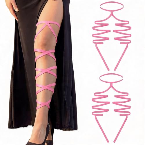 Elastic Cross Thigh Garter String Chain Leg Wraps, Punk Black Harajuku String Chain Body Jewelry for Women - color: Rose