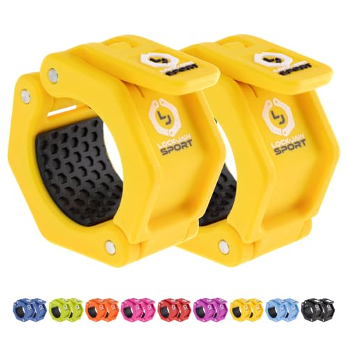 Lock-Jaw Barbell Collars Sport Olympic Barbell Clamps 2 Pcs – Heavy Duty Bar Clamps for 2” & 50mm Olympic Bars – Secure Weight Bar Clamps for Strength Training & Home Gym Accessories – Yellow - color: Yellow