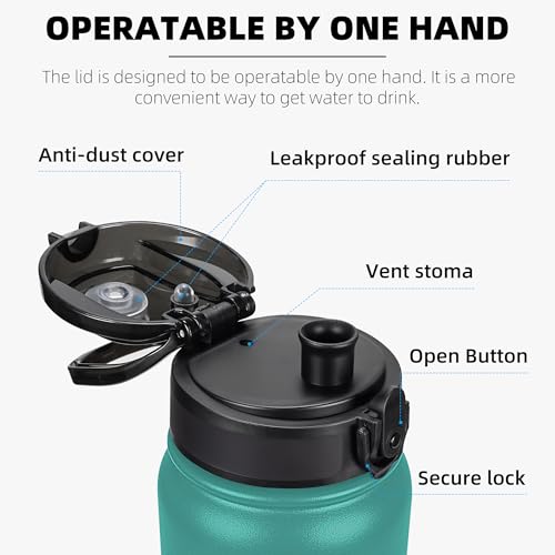 Fanhaw 20 oz Insulated Stainless Steel Water Bottle with Anti-Dust Chug Lid, Leakproof Vacuum Metal Everyday Use Bottle for Kids, Teens & Adults, Back to School Essentials (Green Blue) - color: Green Blue, style: 20 Ounces