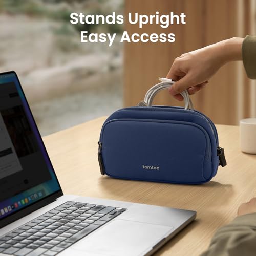 tomtoc Electronic Organizer Travel Case, Water Resistant Dual Compartment Tech Pouch Cable Organization Storage Bag for Charger, Cord, Phone, Hard Drive, Power Bank, Accessories Travel Essentials - color: Navy Blue, size: Medium