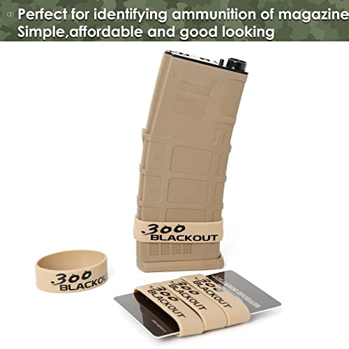 Aolamegs 5/10 Pack Magazine Bands - 5.56 Nato, 300 Blackout, 300 Subsonic, .223 Remington, .308 Winchester, 7.62x39 Magazine Marking Band, Durable Silicone Ammo Caliber Bands for Magazine Identification (2 Colors) - color: 300blk-khakiblack(5pcs)