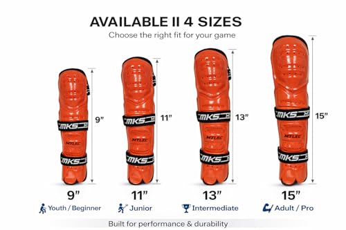 MyLec MK5 Street/DEK Shin Pad, Lightweight & Durable Hockey Accessories, 360° Straps, Hard Front Shells, Breathable Material, Metatarsal Padding Ice Hockey Shin Guards, Foam Rubber - color: Red, size: 15"