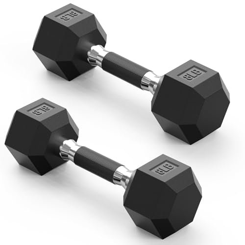PAPABABE Hex Dumbbell Set 2.5-100lb, Rubber Grip Dumbbells, Home Gym | Complete & Durable Cast Iron Core Odorless Antiroll Hex Shape Ergonomic Versatile Home Gym Comfort Non-Slip Grip - size: 8 lb, Pair, style: Rubber Grip