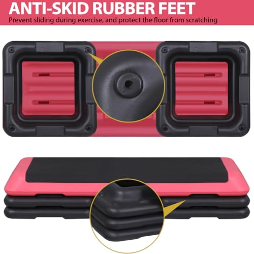 F2C 43 inch Aerobic Exercise Step Platform Adjustable Height Stepper Exercise Workout Step Bench with 4 Risers 4" - 6" - 8" Large Fitness Exercise Stair Step for Home Gym Fitness Training - color: Rose Pink