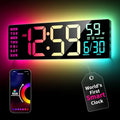 EASYERA Smart Digital Wall Clock App Control, 16.5” Large RGB Clock | DIY Color, LED Display, Auto DST, Plug-In, Music Sync | Classroom Home Gym Gaming