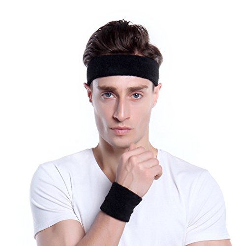 BEACE Sweatbands Sports Headband for Men & Women - Moisture Wicking Athletic Cotton Terry Cloth Sweatband for Tennis, Basketball, Running, Gym, Working Out - color: Red Whi Blu/Rainbow/GR YE GR