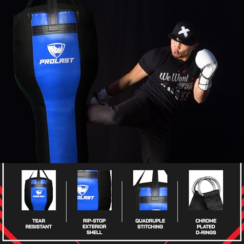 Angle Heavy Punching Bag for Adults, Hook and Uppercut, Boxing, MMA, Martial Arts, Muay Thai, 65 lbs, Rhino Logo - color: Black / Blue, style: Unfilled