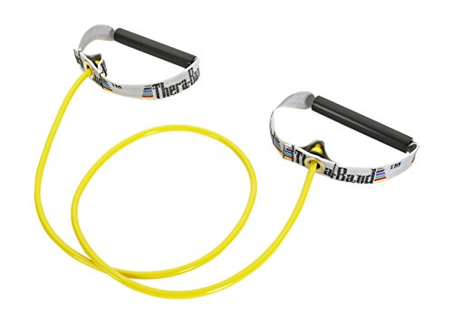 THERABAND Resistance Tubes, Professional Latex Elastic Tubing with Hard Handles, Full Body Exercise, Physical Therapy, Lower Pilates, At-Home Workouts, & Rehab, 48 Inch, Yellow, Thin - color: Yellow - Thin