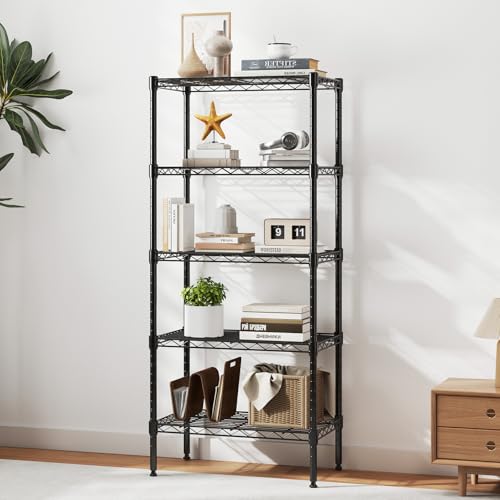 DUMOS 5-Tier Metal Wire Storage Shelves, Adjustable Standing Storage Rack Shelf, Heavy Duty Steel Shelving Unit Organizers for Kitchen Bathroom Pantry Garage, 23.2" Wx13.4 Dx59.8 H, Black - size: 5 Tiers-59.8"H without wheels