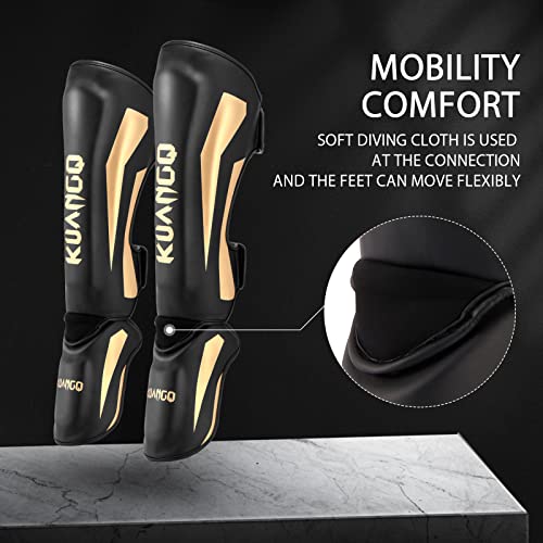 Muay Thai Shin Guards for MMA Sparring, Martial Arts,Kickboxing | Leg Instep Protection Pads, Kickboxing MMA Training, Sparring Gear, Professional MMA Equipment - color: Black-Gold, size: Large