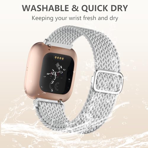 Maledan Stretchy Bands Compatible for Fitbit Versa 2 and Fitbit Versa Women Men, Waterproof Braided Bracelet Replacement Bands for Fitbit Versa & Fitbit Versa 2 Straps Wristbands Accessories, Gray - color: White Gray