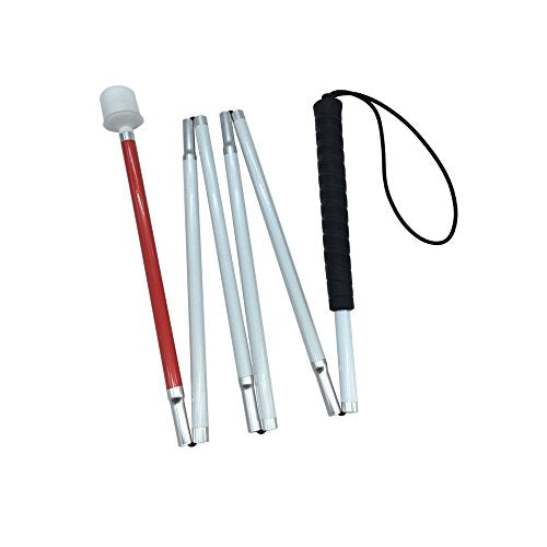 Aluminum Mobility Folding White Cane for Vision Impaired and Blind People (Folds Down 6 Sections) (155cm (61inch), Black Handle) - color: Black Handle, size: 61 Inch (Pack of 1)