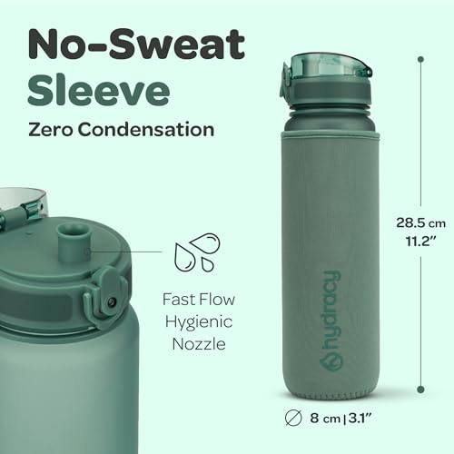 Hydracy Motivational Water Bottle with Time Marker & Fruit Infuser 32 oz | BPA-Free Tritan, Leakproof Flip-Top Lid,No-Sweat Sleeve,Carry Strap,Daily Intake Tracking for Gym,Sports,Outdoors - color: Moonlight Green, size: 32 Ounces