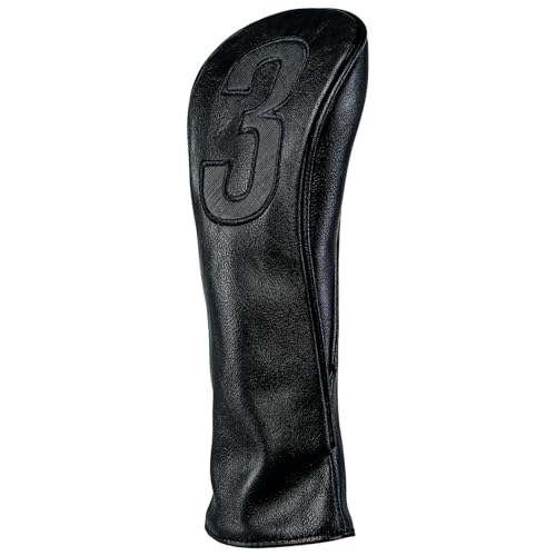 Golf Club Covers – Blackout Leather Driver Headcover, Fairway Wood, 3 Wood, Hybrid, Fits Mallet Blade Putter Head Covers Alignment Stick Cover - size: 3 WOOD