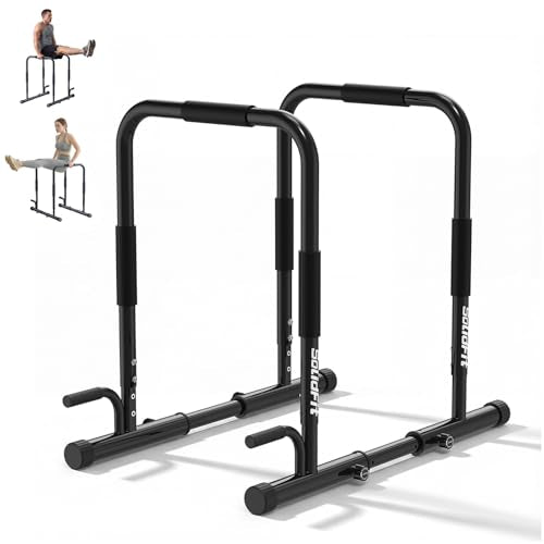2-in-1 Dip Bar Station - Dip Bars & Push Up Bars Calisthenics Equipment with 420LB Bolt Washer Stable Design Dual Inner Connectors Portable Adjustable for Home Gym Strength Training - color: Black
