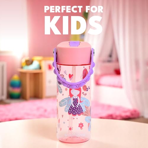 Elemental Water Bottles for Kids - Splash Kids Water Bottle for School with Pop-it Handle - BPA Free Tritan Plastic Water Bottle with Straw Leak Proof when Spout is Closed - Fairy Princess - 18oz - color: Fairy Princess