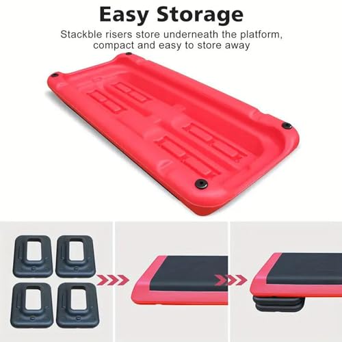 Adjustable Workout Aerobic Exercise Step Platform, Fitness & Exercise Step Platform with 2/4 Stackable Risers for Home Gym Cardio Training(Grey/Red) - color: Red-2Risers