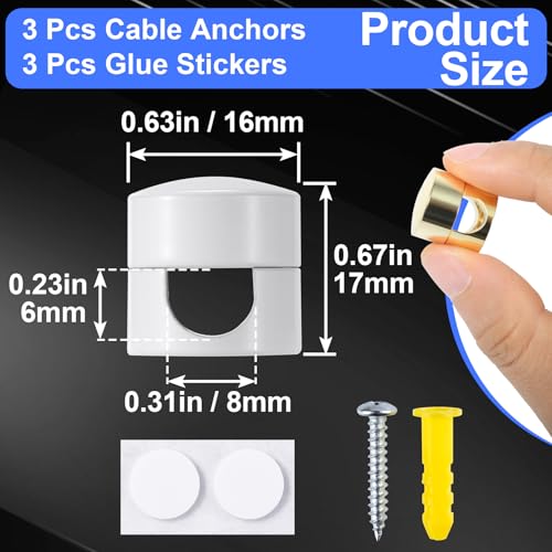 SmallCat 3 Sets Charger Holders for Cords, Adjustable Cable Anchor Holders, Adhesive Metal Cord Clips, Cable Management Wire Organizers for Desk, Office, Nightstand - Black, Red Bronze, White - color: Black, Red Bronze, White, size: 3 Sets