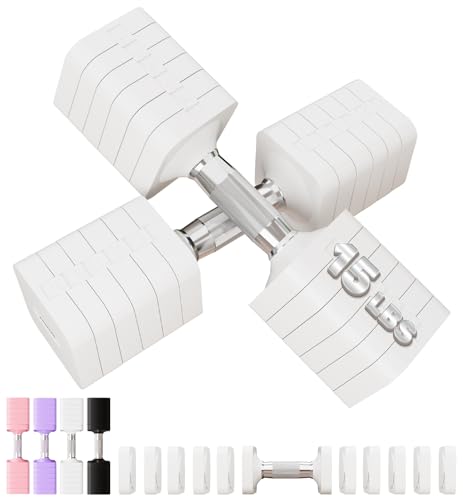 Adjustable Dumbbell Set for Women Men 7.5LB/10LB/15LB/20LB/25LB Pair | Stable Free Weight Hand Weights with Metal Handle for Home Gym Fitness Rehab Pilates Yoga Strength Training Equipments - color: White, size: 15LB SINGLE