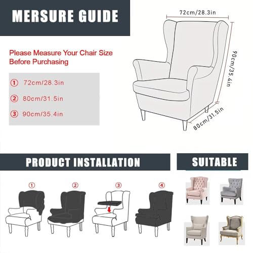 NILUOH Wingback Chair Slipcover 2-Piece Stretch Wingback Chair Sofa Slipcover Armchair Cover Printed Furniture Protector Couch Soft with Elastic Bottom for Living Room - color: Lzk-01