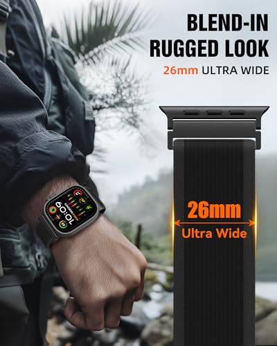 Trail Loop Nylon Sport Band Compatible with Apple Watch Ultra 3 2 Band for Men 49mm 46mm 45mm 44mm 42mm, Rugged Breathable Sport Adjustable Strap for iwatch bands Series 11/10/9/8/7/6/5/4, SE 3 2 1 - color: Black1(Black)