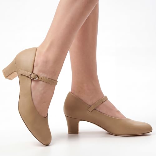 Stelle 2" Ankle Strap Character Shoes for Women | 2-inch heel,Adjustable ankle strap,Memory foam insole,Rubber outsole,Breathable lining - color: 2"tan-2, size: 10
