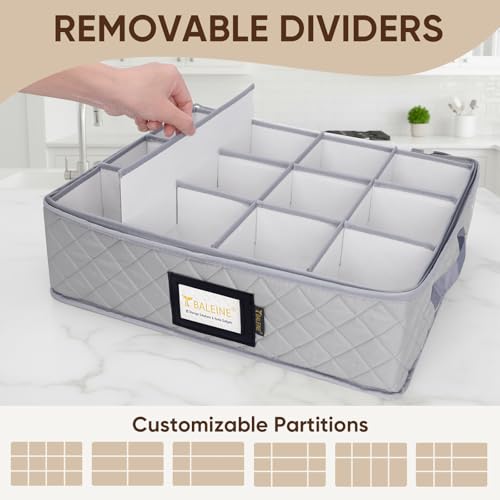BALEINE China Storage Containers, Sturdy Quilted Wine Glass Storage, Plate Organizer with Carry Handles, Moving Boxes for Dishes, Cups, Mugs and Stemware (Mug Storage, Soft Shell Grey) - color: Grey, style: Mug Storage-Soft Shell