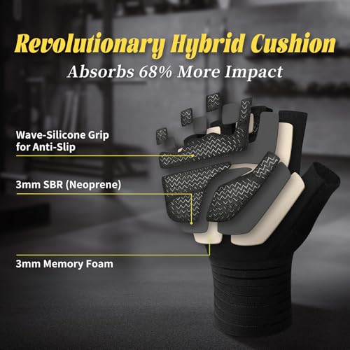 HOZMOZ Weight Lifting Gloves with Wrist Support, Gym Workout Gloves for Men Women, Full Palm 6mm Padded & Grip, Exercise Wrist Wraps for Weightlifting, Fitness, Strength Training - size: Medium