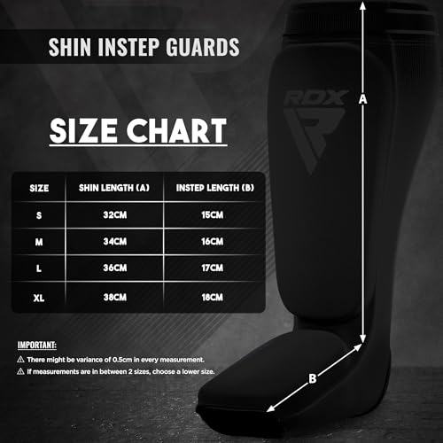 RDX Shin Guards Kickboxing Muay Thai, SATRA Approved, MMA Leg Instep Protection Pads, Sparring Training Martial Arts Boxing, Elasticated Padded Protector, Karate BJJ Taekwondo Gear, Men Women - color: Full Black, size: Small