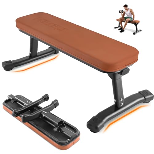 Flat Weight Bench, 2.4 Inch Thick Pad Workout Bench 660 LBS Bench Press Exercise Equipment for Home Gym Strength Weight Training - color: Brown, size: 43 in Foldable